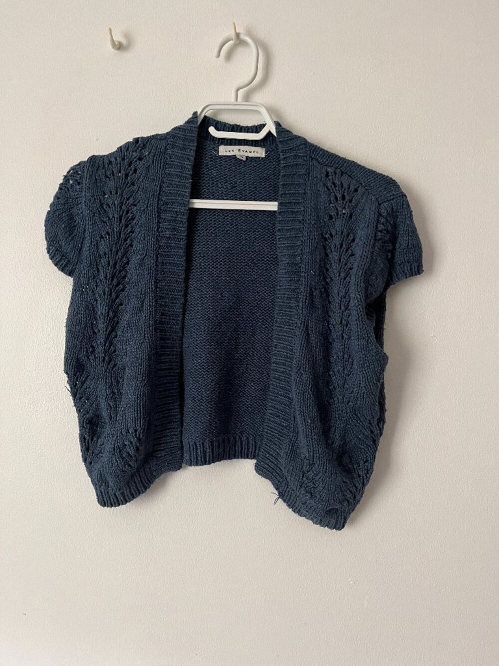 Bleu vintage knitted bolero for women size M from Les Évadés.